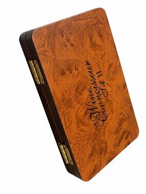 Vintage Wooden Wine Gift Set Box – Burl Wood Style – Thermometer & Corkscrew